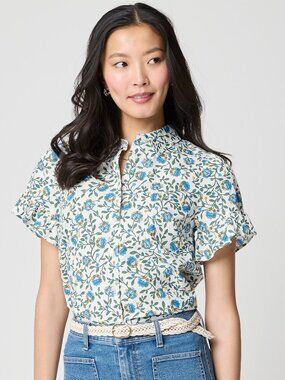 J CREW Floral Print Ruffle Sleeve Cotton Button Down Shirt MEDIUM NWT